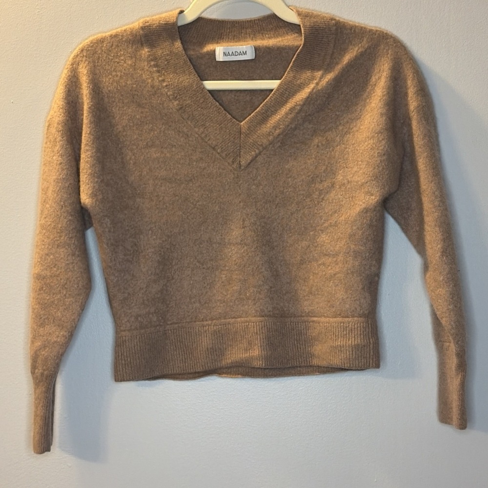 Naadam 100% Cashmere Women Dusty Rose V Neck Sweater Elevated Basic Classic S‎